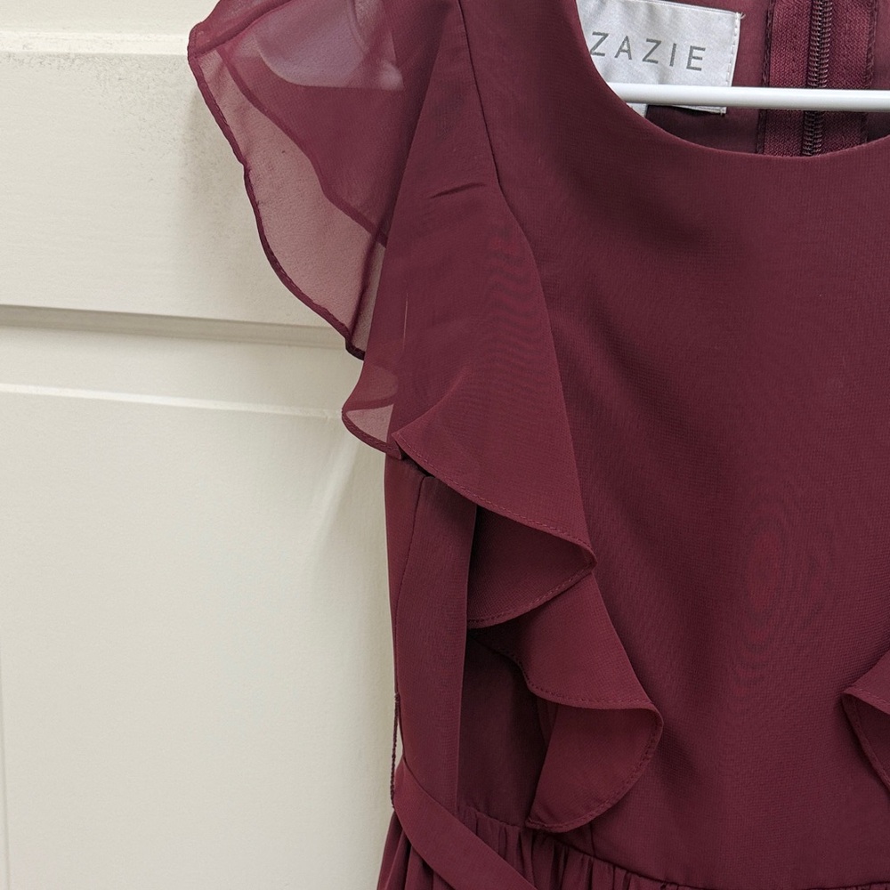 Azazie Jr Bridesmaid Cabernet Ruffle Maxi Dress - Picture 4 of 6